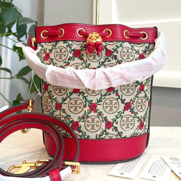 🔥NeW! $498 Tory Burch T Monogram Mini Embroidered Bucket Bag 87062 - Picture 5 of 15